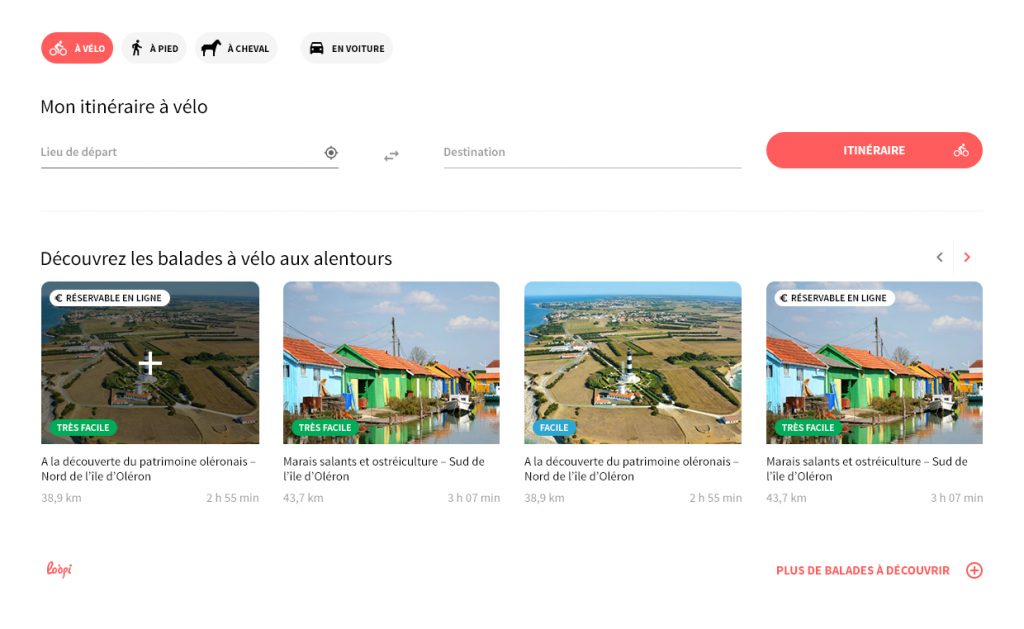 Widget de calcul d’itinéraires vélo avec suggestions de balades